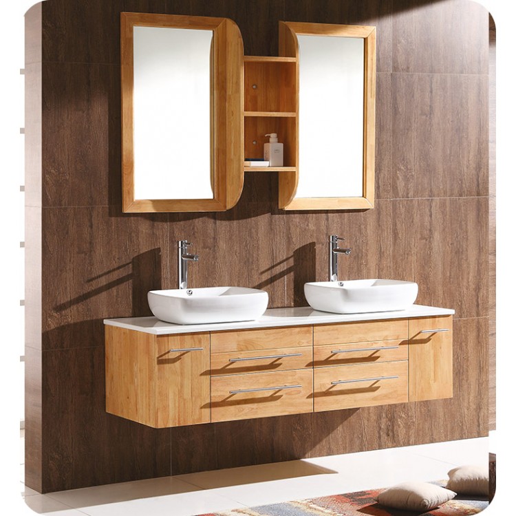 Fresca Fvn6119nw Bellezza 59 Natural Wood Modern Double Vessel Sink Bathroom Vanity