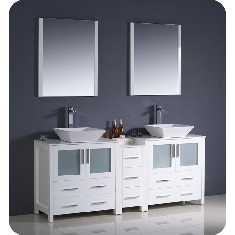 Fresca Fvn62 301230wh Vsl Torino 72 Double Sink Modern Bathroom Vanity With Side Cabinet And Vessel Sinks In White