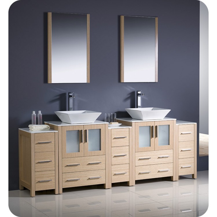 Fresca Fvn62 241224lo Vsl Torino 60 Double Sink Modern Bathroom Vanity With Side Cabinet And Vessel Sinks In Light Oak