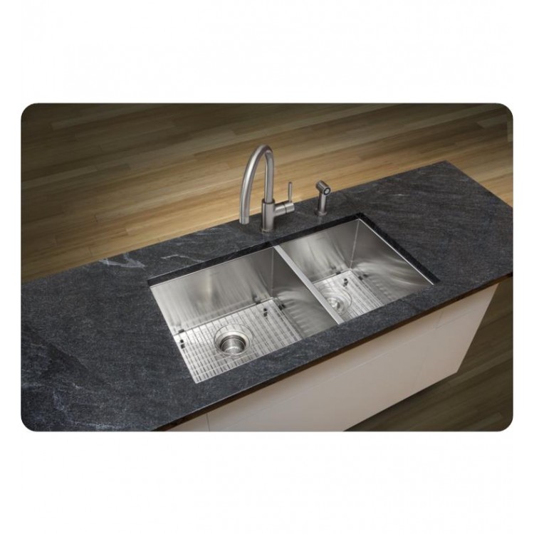 Blanco 518169 Quatrus 33 Double Bowl Undermount Stainless Steel Kitchen Sink In Satin