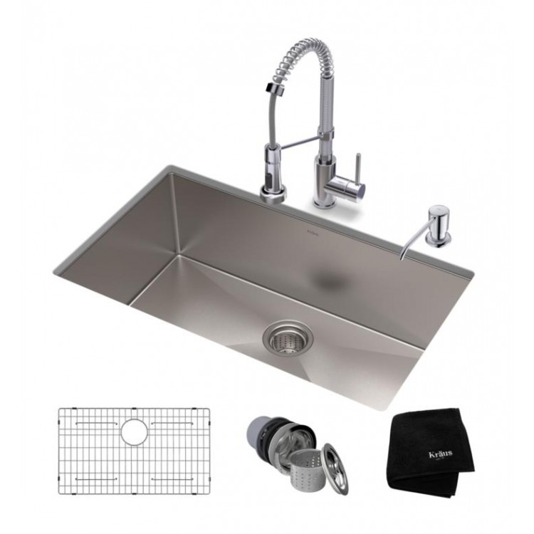 Kraus Khu100 32 1610 53 Standart Pro 32 Single Bowl Undermount Stainless Steel Kitchen Sink With Pull Down Kitchen Faucet And Soap Dispenser