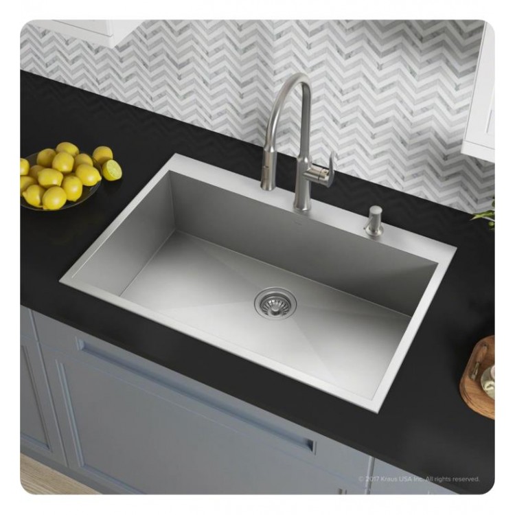 Kraus Kp1ts33s 2 Pax 33 Single Bowl Drop In Stainless Steel Rectangular Kitchen Sink In Satin Nickel With Two Pre Drilled Holes