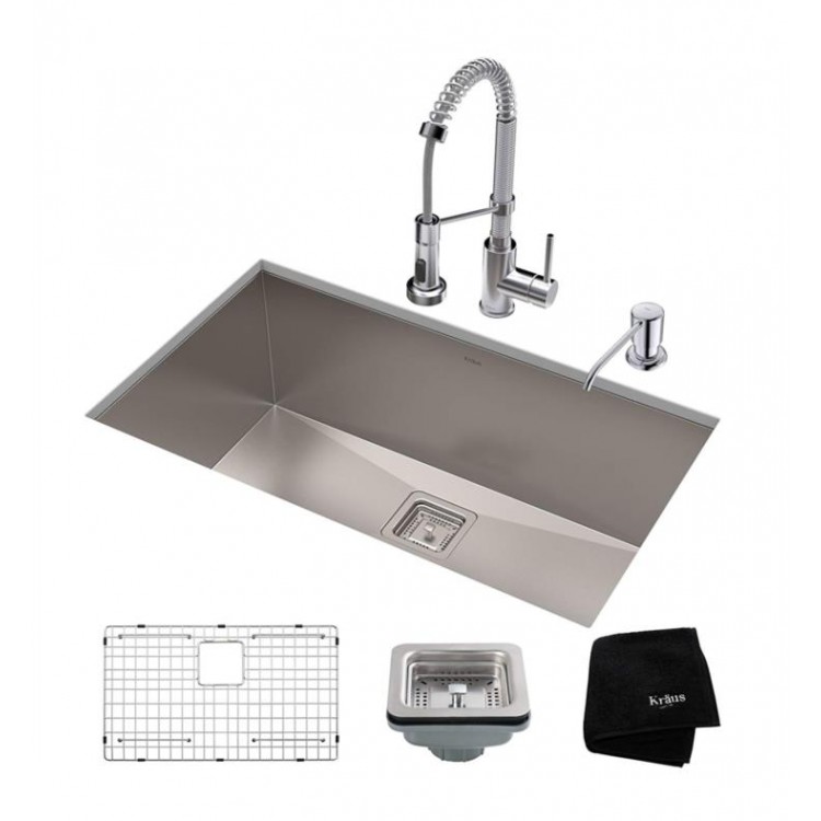 Kraus Khu32 1610 53 Pax 31 1 2 Single Bowl Undermount Stainless Steel Kitchen Sink With Pull Down Kitchen Faucet And Soap Dispenser