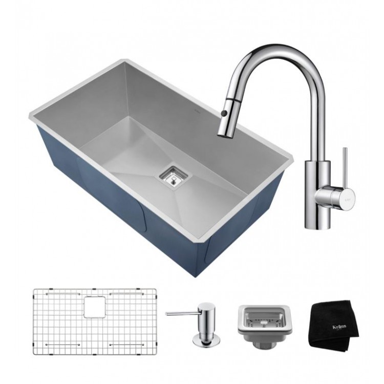 Kraus Khu32 2620 41 Pax 30 1 2 Single Bowl Undermount Stainless Steel Kitchen Sink With Pull Down Kitchen Faucet And Soap Dispenser