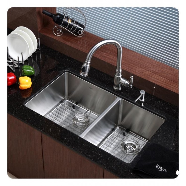 Kraus Khu103 33 32 3 4 Double Bowl Undermount Stainless Steel Rectangular Kitchen Sink
